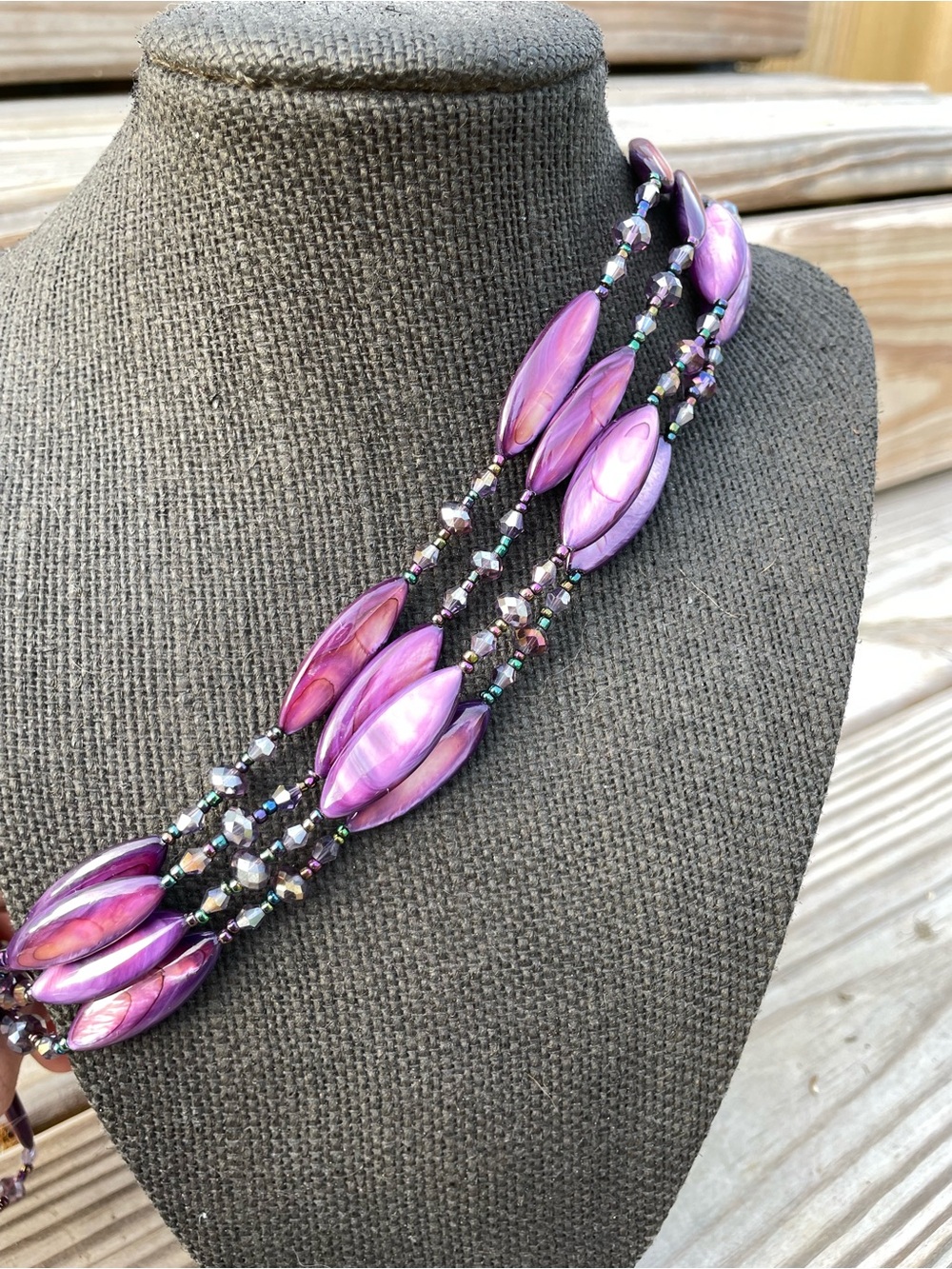 Purple Iridescent Multi-Strand Layered Beaded Necklace - Picture 4 of 4
